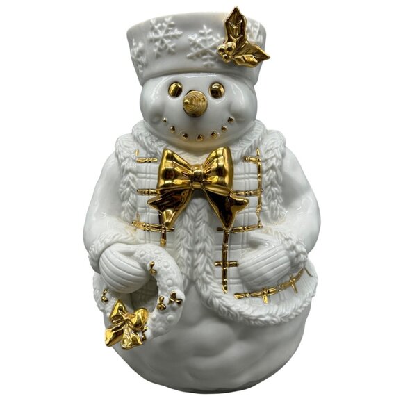 Vintage Traditions Christmas Snowman With Gold Accents & Bow Used READ - Picture 1 of 7